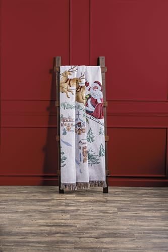 Mud Pie Christmas Santa Scene Jacquard Throw Blanket 53x64 Inches