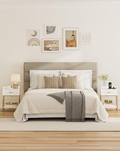 Nightstand with Charging Station - 3-Tier Bedside Table, Open Shelf & Drawer, White - Variation of THIS listing