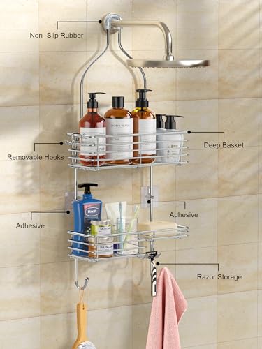 SMARTAKE Hanging Shower Head Caddy with Soap Dish - Silver (Variation 01)