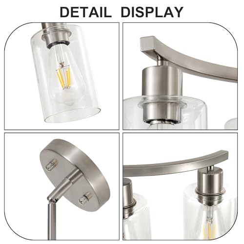 Syltherra 3-Light Brushed Nickel Pendant Light Fixture with Glass Shade - Modern Adjustable Kitchen & Dining Chandelier
