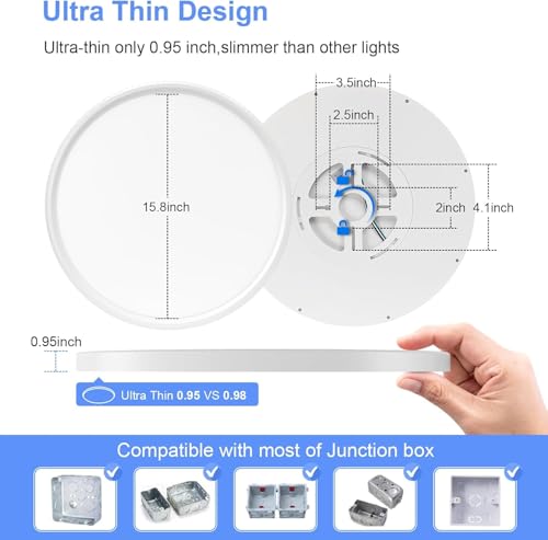 hunhun 16 Inch Dimmable LED Flush Mount Ceiling Light 4800LM 5 CCT White Pack