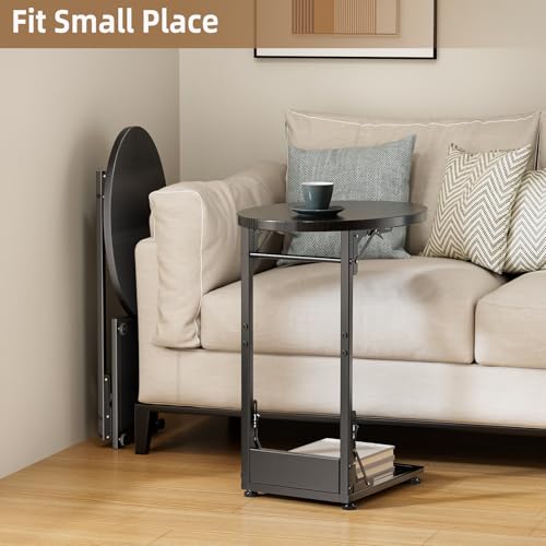 Elbourn Black Folding C-Shaped Side Table - Compact Sofa & End Table