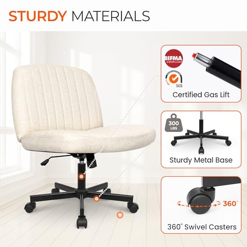 Orange Factory Criss Cross Chair Beige Wheel Wide Fabric Vanity Seat Adjustable & Swivel