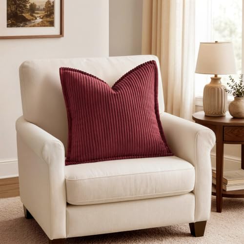 MIULEE Burgundy 18x18 Corduroy Throw Pillow Covers Set of 2