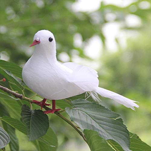 LWINGFLYER 2pcs White Doves 7-Inch Artificial Simulation Foam Bird Feathered Dove for Craft Wedding Decoration Party Accessories Christmas Tree Ornaments (Small White Doves)