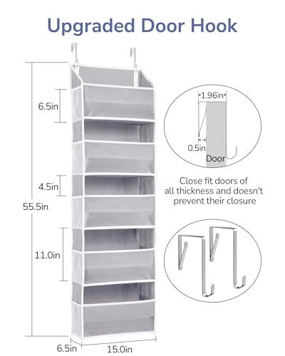 Grey Over Door Organizer with 5 Large & Mesh Pockets - 44 lbs Capacity, Kids Toys & Shoe Storage, 5 Layer Variation of THIS listing