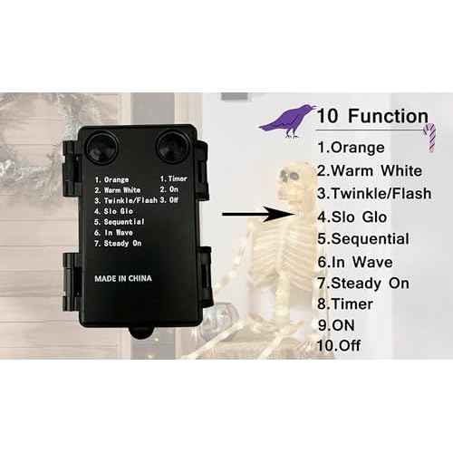 LITBLOOM Halloween Garland with Lights 6FT 80 Orange and Warm White Fairy Lights, Lighted Black Garland Battery Operated with Timer Lit Bats for Wall Porch Decoration