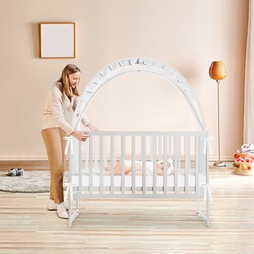 Large Mesh Baby Crib Tent - Climbing & Fall Prevention with Two-Way Zipper - White