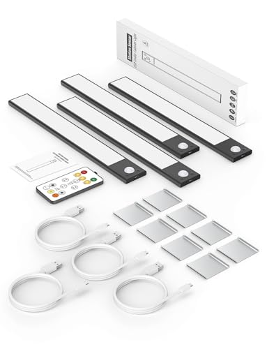 12-Inch Wireless Under Cabinet Light Bar Set - Black 4 Pack with Remote & Motion Sensor