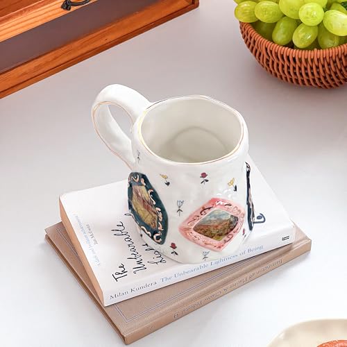 Large Ceramic Coffee Mug with Big Handle, Floral Design, 17.25oz - Perfect Gift for Tea & Coffee Lovers