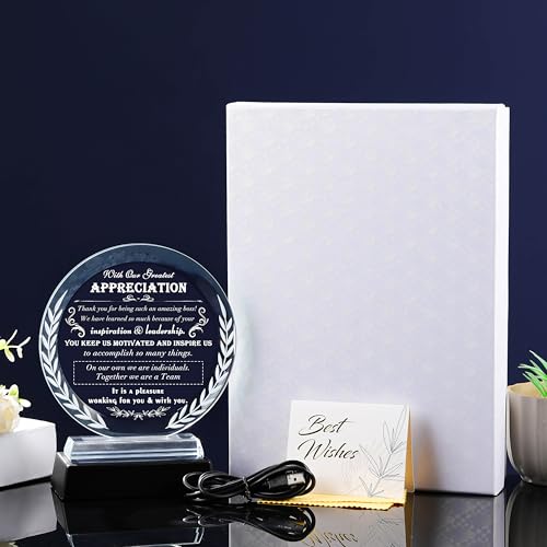 Boss Appreciation Gifts for Women Men with led Light - Great Boss Day Gifts for Best Boss Lady Desk Decoration Paperweight Present for Boss Leaving Retirement Birthday Christmas