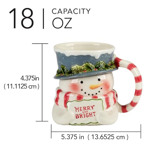 Snowman 18oz Festive Mugs Set of 4 | 3-D Santa Watchable Everyday Coffee & Cocoa Cups