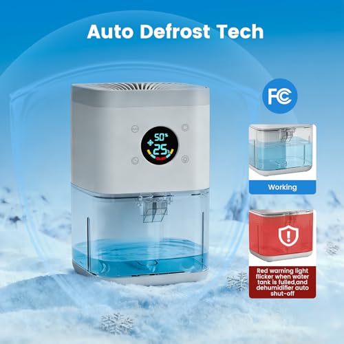 Semzodax White Small Dehumidifier 63oz Quiet Auto & Continuous Mode for Bedroom, Bathroom, Closet, RV