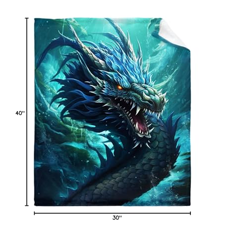 Blue Dragon2 Flannel Blanket for Kids 40x50 Inches - Soft Sofa Bed Throw Gift
