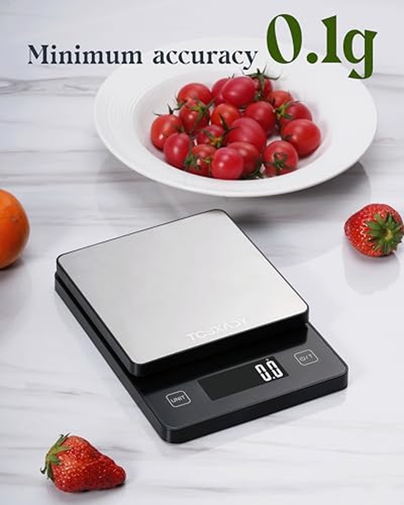Tcsxady Food Scale, 11lb Digital Kitchen Scale with 6 Units LCD Display and Tare Function,Compact Design for Baking,Healthy Cooking,Meal Prep, 304 Stainless Steel