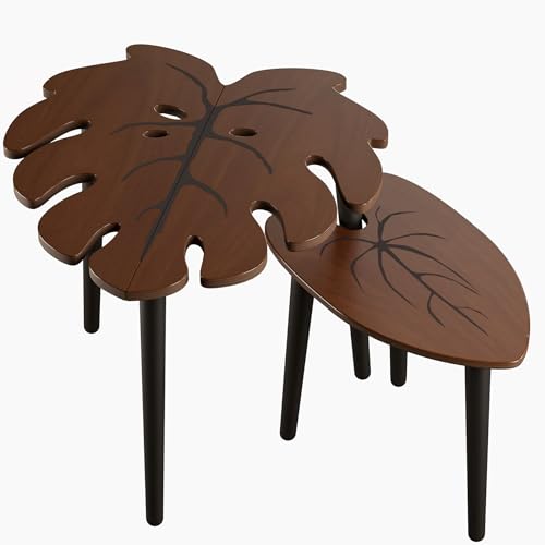 BAMEOS Monstera Leaf Nesting Tables Set of 2, Small Side f with Vein