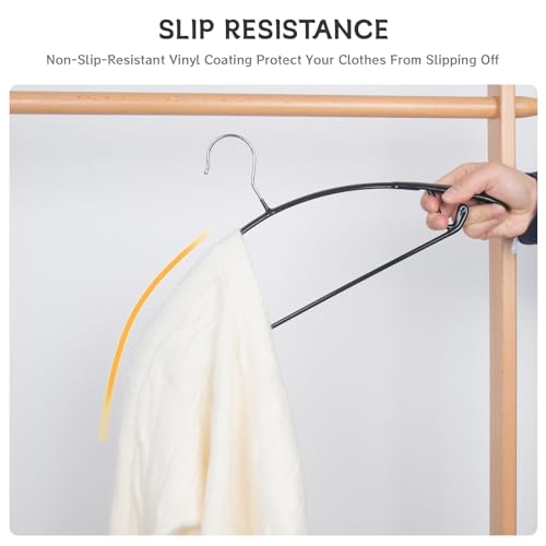 Black Wide Shoulder PVC Coating Sweater Hangers 20 Pack - Non Slip Suit & Coat Clothes Hangers