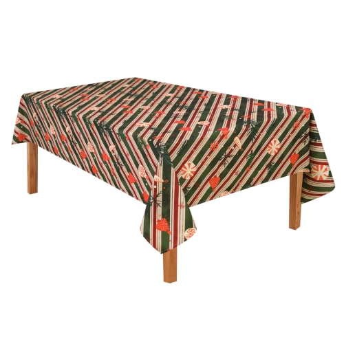 DWCN Christmas Striped Rectangular Tablecloth 70 x 108 Inch, Green Farmhouse Holiday Decor