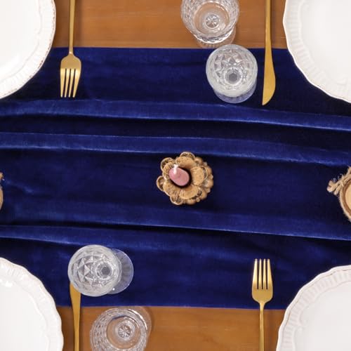 Socomi Royal Blue Velvet Table Runner Christmas Cloth Decor 20 x 120 Inches 10ft Fabric Luxurious Thanksgiving Wedding Runner for New Year Bridal Shower