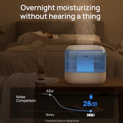Dreo Humidifiers for Bedroom, Top Fill 4L Supersized Cool Mist Humidifier with Oil Diffuser and Nightlight, 32H Runtime, Quiet Ultrasonic Humidifiers for Home, Large Room, Baby Nursery and Plants