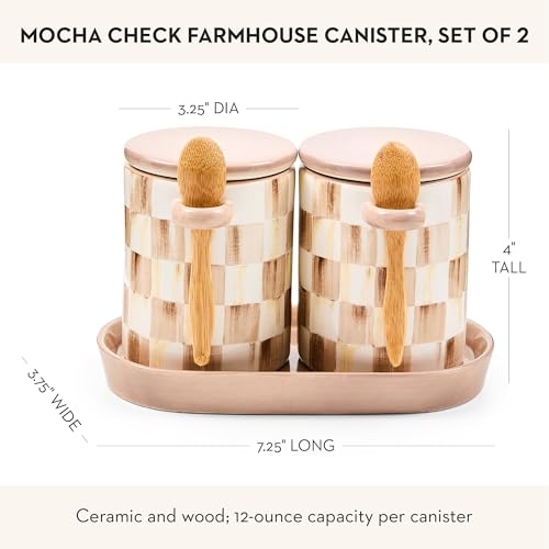 Farmhouse Canister Set - Brown and White Check with Wooden Spoons - Mocha Check, Set of 2