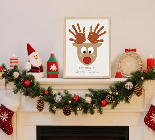 I Love You Deerly Christmas Handprint Art Craft Kits - 10 Pack, Greeting Cards for Kids & Classroom