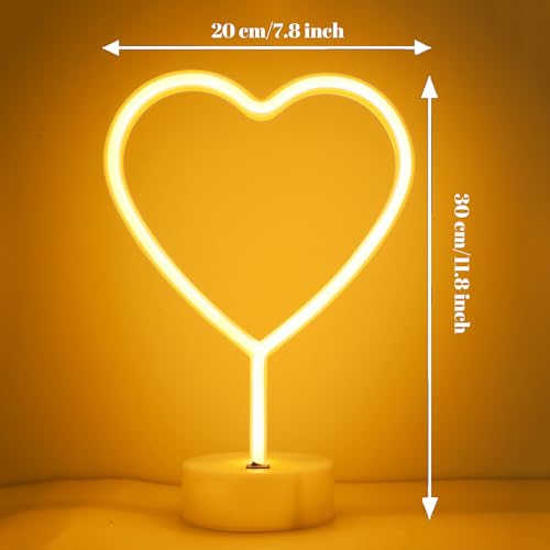 LED Heart Shaped Neon Night Lights Warm White Neon Lamp USB & Battery Powered Hanging Wedding Sign Novelty Indoor Lamps Decor Birthday Party Christmas Party Kids Room Living Room Bedroom or Bar
