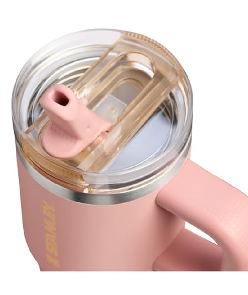 STANLEY Quencher ProTour Flip Straw Tumbler with Leakproof Lid 14 oz | Built-In Straw & Handle | Cupholder Compatible for Travel | Insulated Stainless Steel Cup | BPA-Free | Peach Rose
