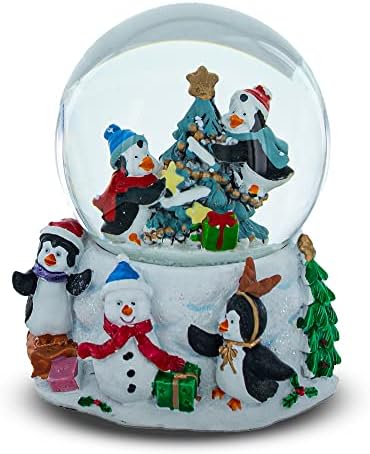 Festive Penguin Snow Globe - Holiday Tree Celebration Water Globe Decoration