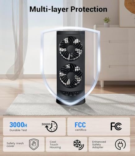 KopBeau 13-inch Black Tower Fan with Push Button, 25dB Quiet Cooling