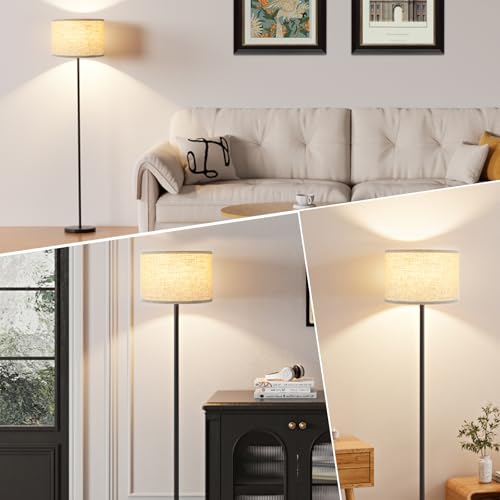 Ambimall 60-Inch Modern Floor Lamp Set of 2 Beige Shade Black Pole - Without Bulb
