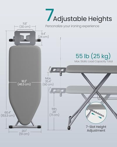 SONGMICS 18x49 Inch Ironing Board with Rest, Cord Holder & Storage Shelf
