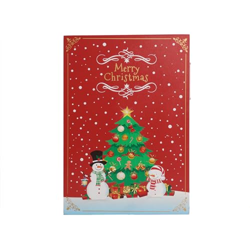 Christmas Wooden Advent Calendar with LED Lights, Snowman & Santa - 24 Drawers Holiday Countdown Decor