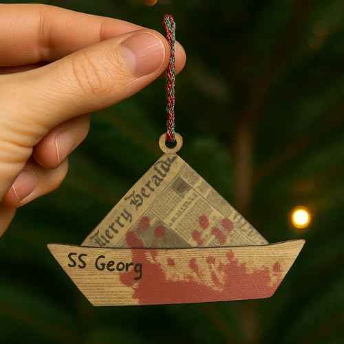 SS Georgie Boat Scary Clown Horror Movie Laser Engraved Printed Wooden Christmas Seasonal Decoration Ornament