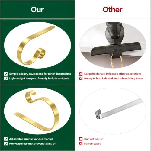 MSHALADE Gold Christmas Stocking Holders for Mantle - Set of 4, Heavy Duty Iron Stocking Hangers