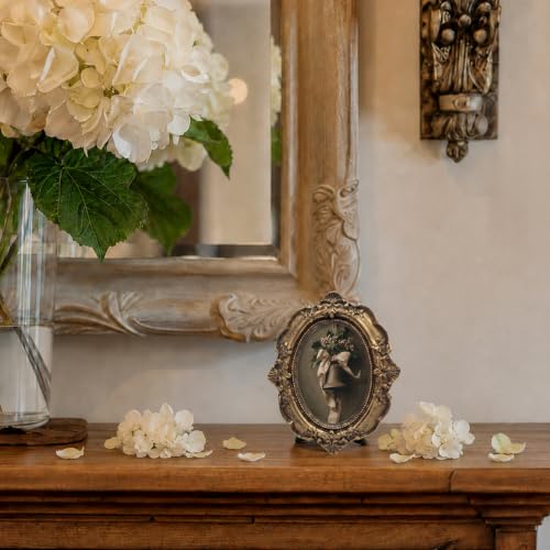 Small Christmas Bell Bow Vintage Oval Picture Frame 3.9x4.7in