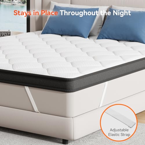 ELEMUSE Queen Size Memory Foam Mattress Topper - Medium Firm, Cooling Gel, Supportive Bed Pad