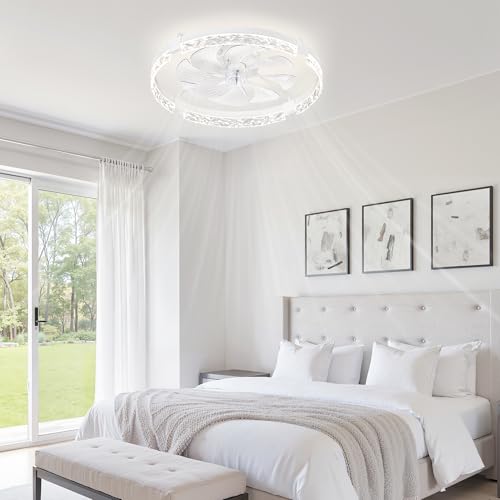 LEDIARY 24-Inch White Ceiling Fan with Lights and Remote - Fandelier, Adjustable Brightness & Colors