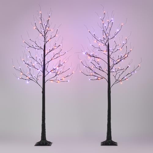 HOLIMAX 6FT LED Lighted Halloween Tree 2-Pack Orange & Purple Indoor Outdoor Decor