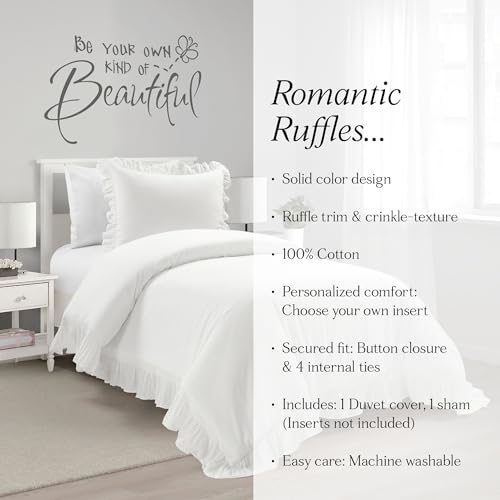 Lush Decor Reyna Ruffle Cotton Duvet Cover Set Twin XL - White Bedding