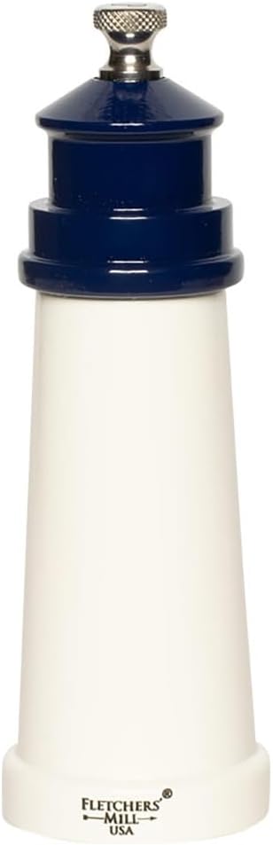 Fletchers' Mill Lighthouse Salt Mill, White/Red - 6 Inch, Adjustable Coarseness Fine to Coarse, MADE IN U.S.A.