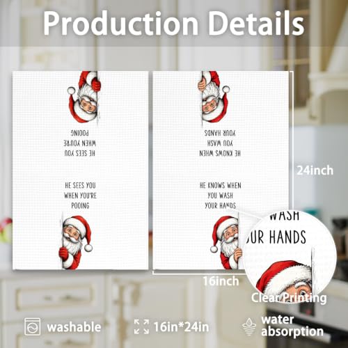 OINDADE Xmas 3 Christmas Santa Hand Towels Set of 2 - Festive Bathroom Decor