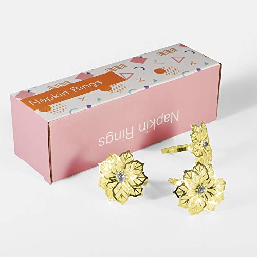 Picowe Gold Set of 12 Alloy Napkin Rings with Hollow Flower – Wedding Holiday Banquet
