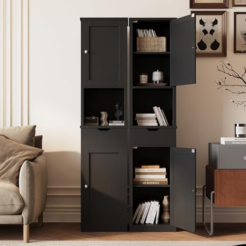 Shintenchi Tall Narrow Bathroom Storage Cabinet - Black