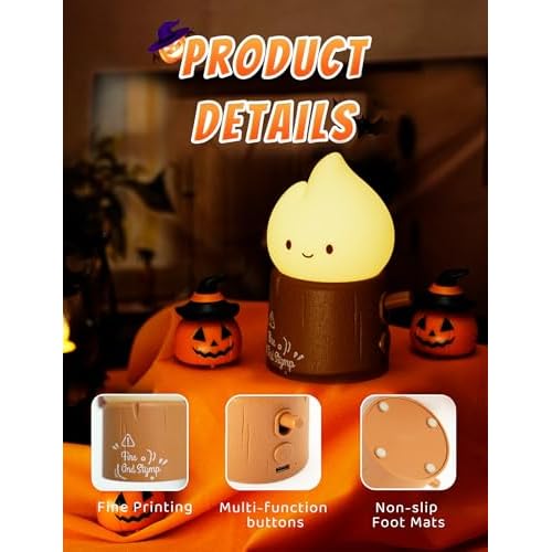 Halloween Candles Light for Kids, Electronic LED Flameless Candle, Cute Emotional Support Flame Night Lamp, Mood Candlelight for Halloween Christmas Birthday Party Decor