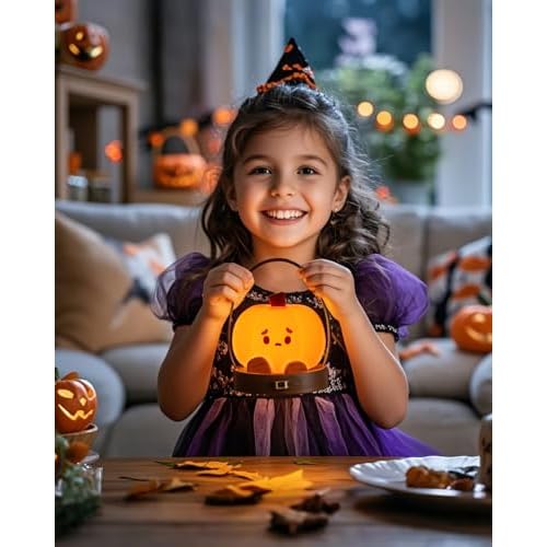 Luditek Pumpkin Night Light, Cute LED Lamp, Silicone Dimmable Nursery Nightlight for Kids, Silicone Rechargeable Bedside Touch Lamp, Funny Office Desk Halloween Decor for Woman and Kids