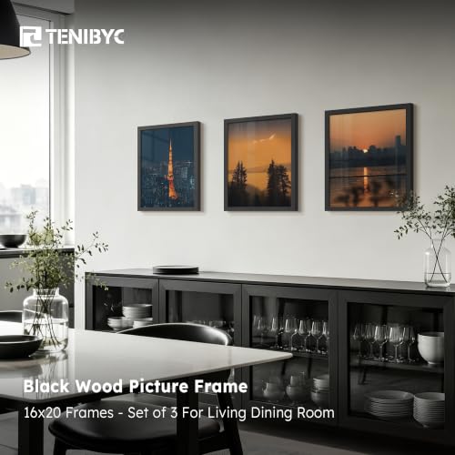 16x20 Black Wood Frame Set - 3 Pack Wall Hanging Picture Frames