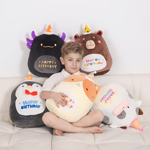 16 inch Happy Birthday Axolotl Plush Pillow, Cute Black Axolotl Stuffed Animal Home Room Decoration, Birthday Party Gift for Kids Boys Girls, Halloween, Christmas