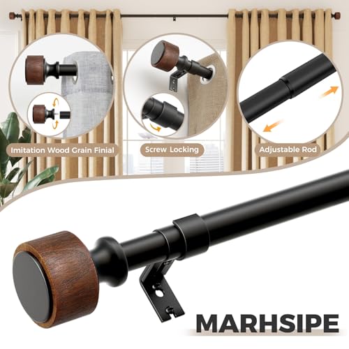 30-88 Inch Wood Curtain Rods Set - Imitation Wood Grain Finials, Adjustable Heavy Duty 2 Pack
