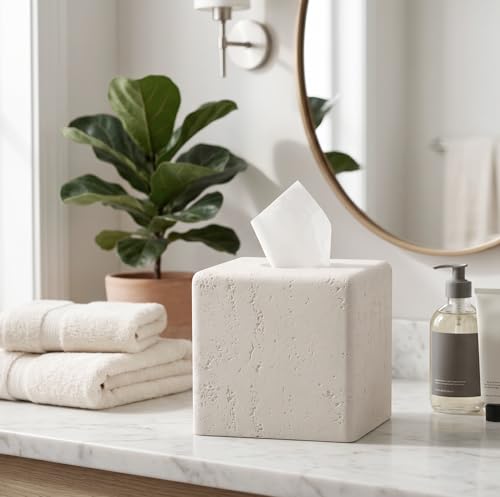 Haocoott Faux Travertine Square Tissue Box Cover Off White - Modern Home Decor